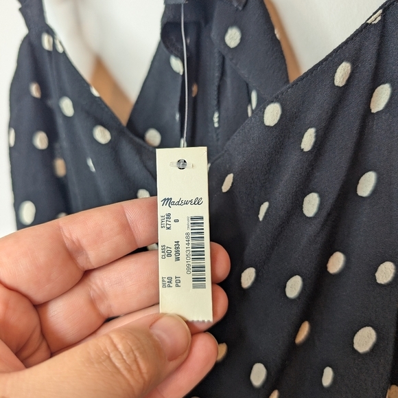 NWT Madewell Ruffle Strap Cami Top Black Painted Dots Polka Dot Size 0 - Picture 7 of 12